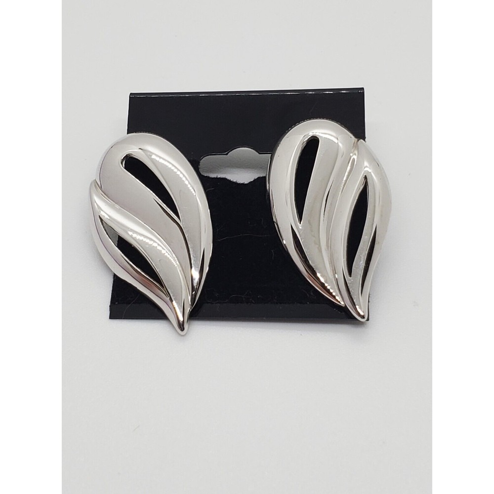 Monet Teardrop Earrings Openwork Silver Tone Post Signed Vintage